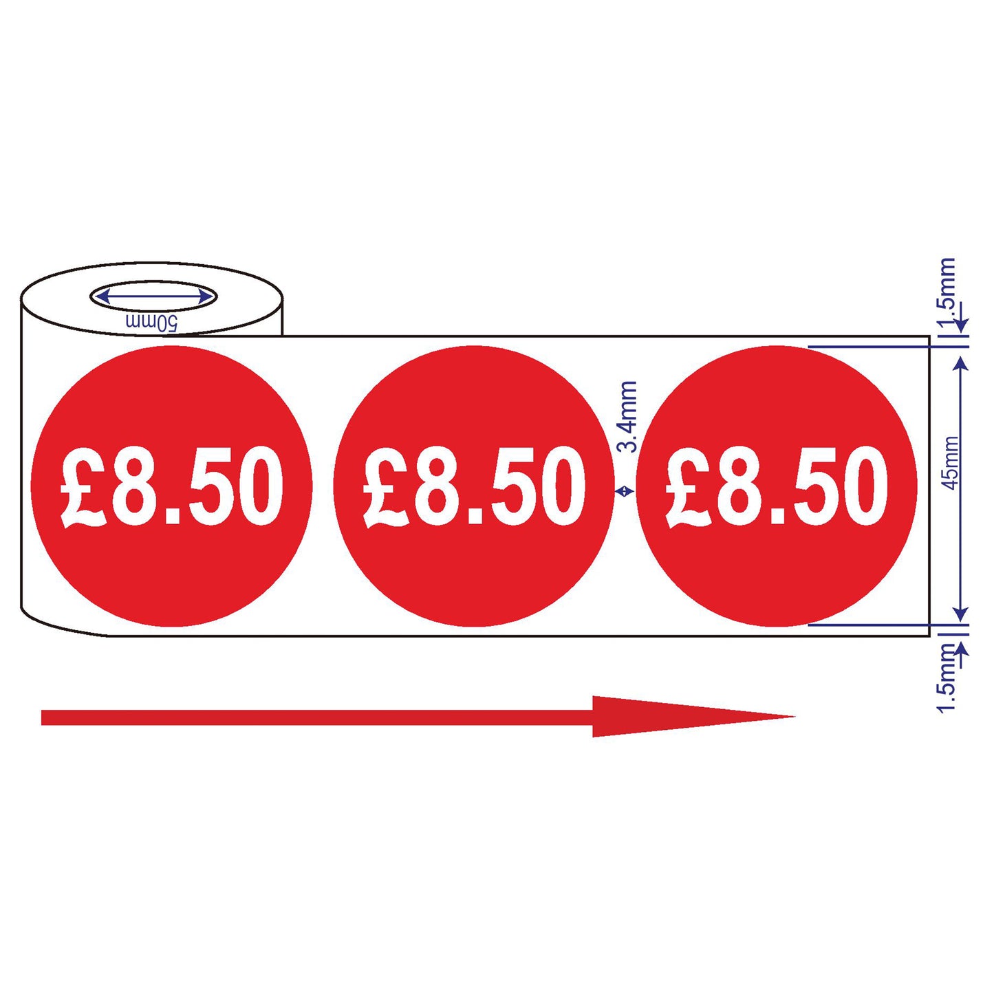 500x 45mm £1.50-£10.50 Red Self Adhesive Price Stickers