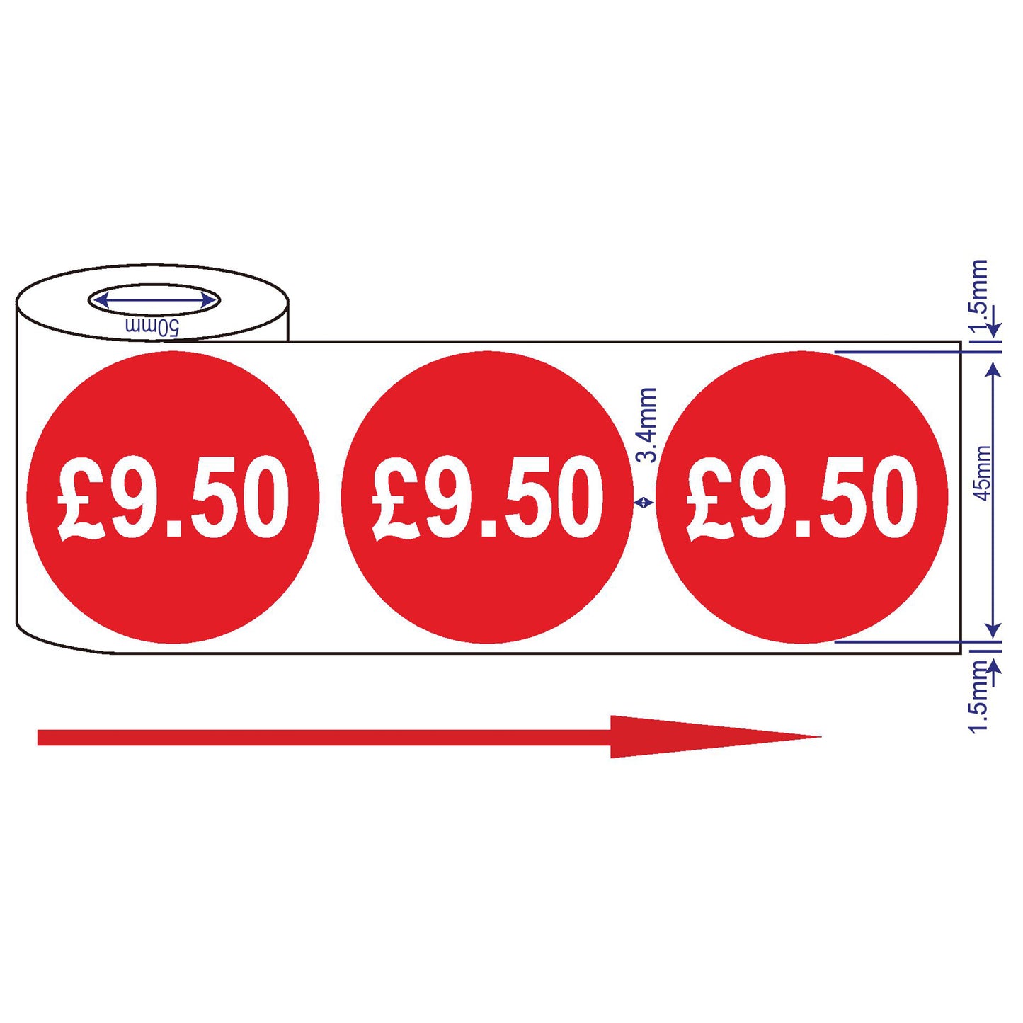 500x 45mm £1.50-£10.50 Red Self Adhesive Price Stickers