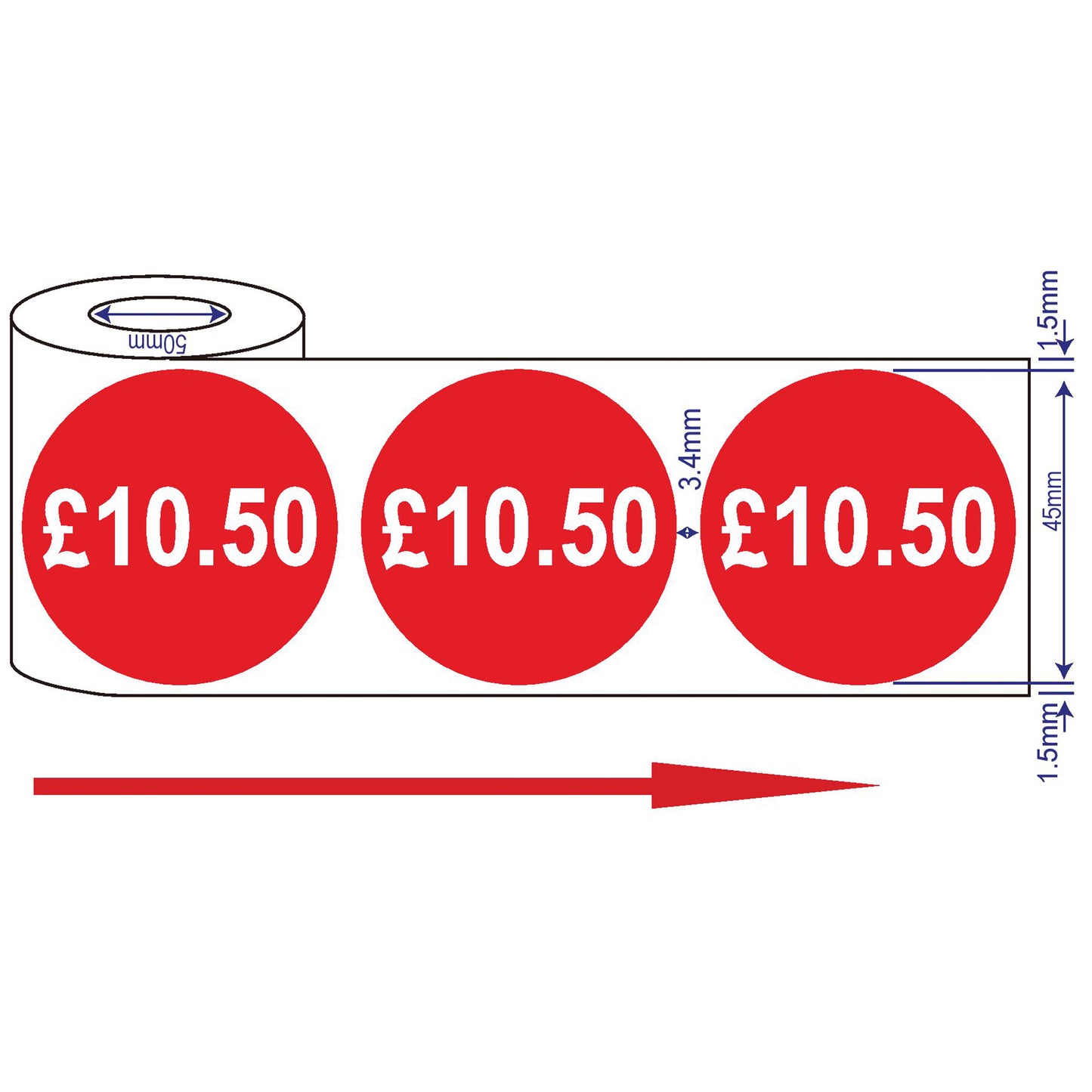 500x 45mm £1.50-£10.50 Red Self Adhesive Price Stickers