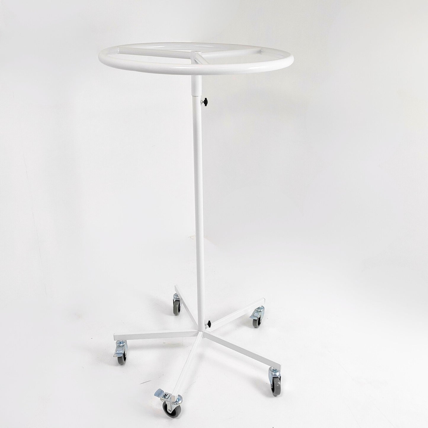 White Garment Rail Clothes Display Rack,Circular Fashion,Adjustable Height Stand