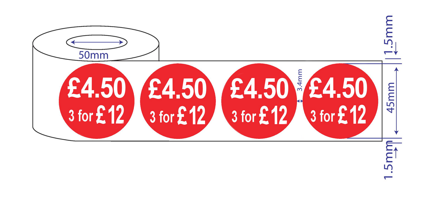 500 x45mm  Red Price Adhesive Stickers - Quantity Discount