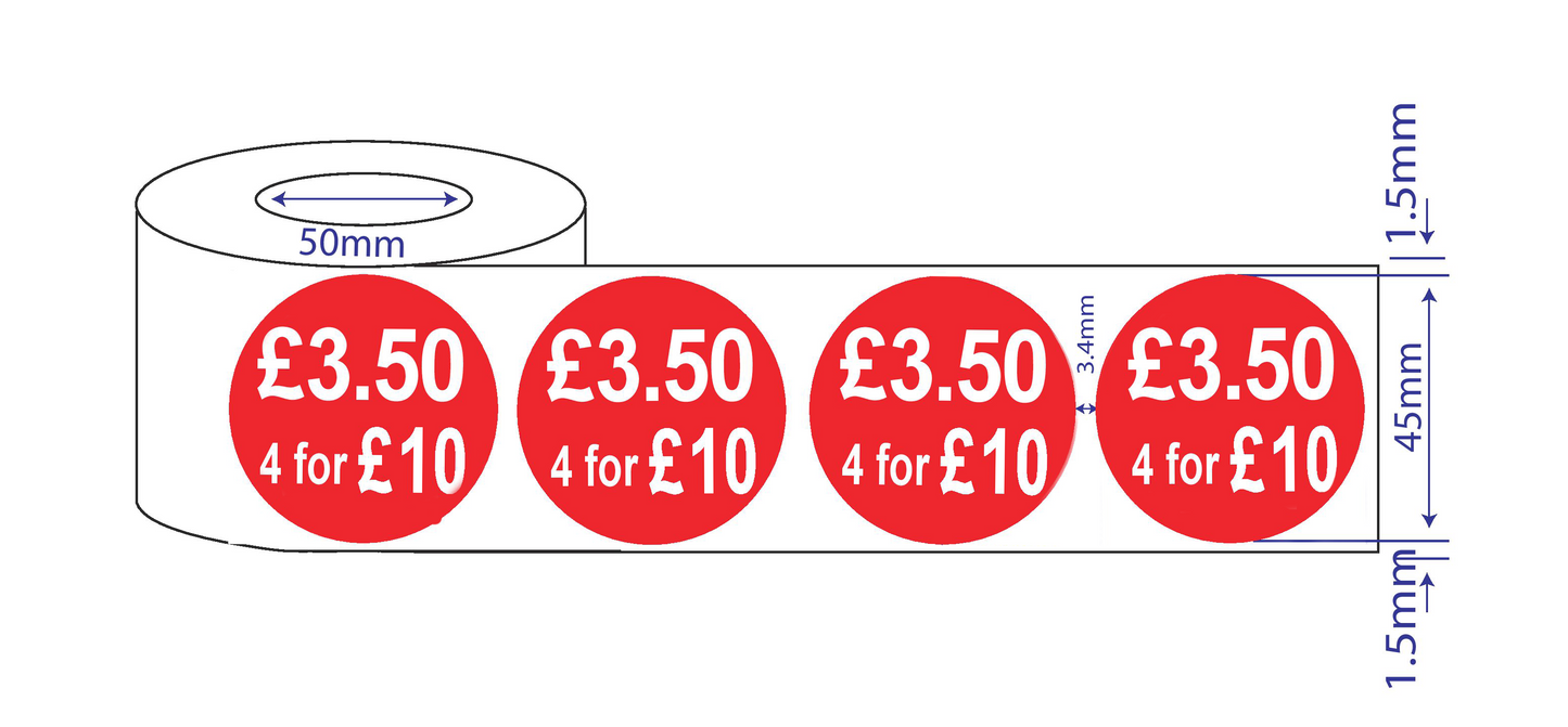 500 x45mm  Red Price Adhesive Stickers - Quantity Discount