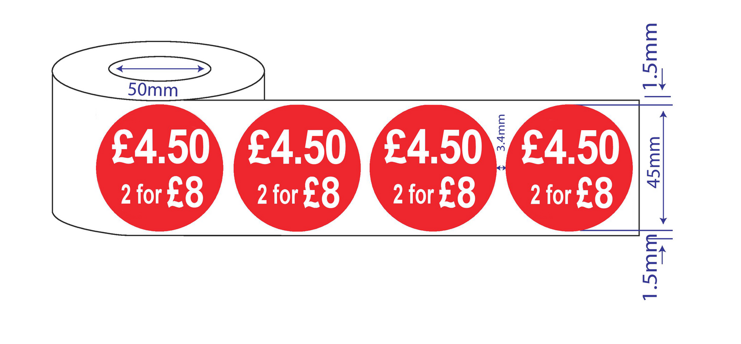 500 x45mm  Red Price Adhesive Stickers - Quantity Discount