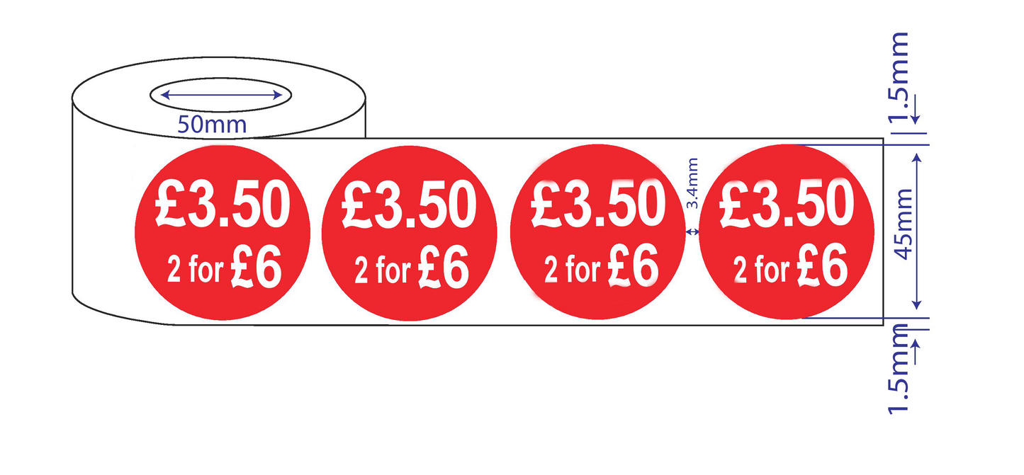 500 x45mm  Red Price Adhesive Stickers - Quantity Discount