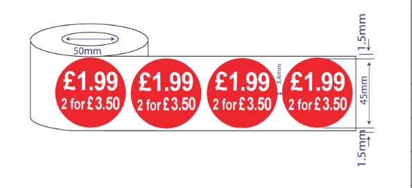 500 x 45mm Red Price Adhesive Stickers - Quantity Discount