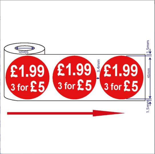 500 x 45mm Red Price Adhesive Stickers - Quantity Discount