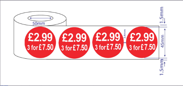 500 x 45mm Red Price Adhesive Stickers - Quantity Discount