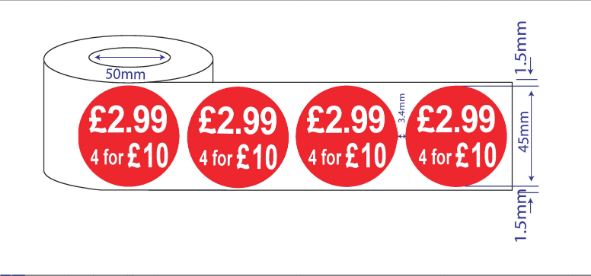 500 x 45mm Red Price Adhesive Stickers - Quantity Discount