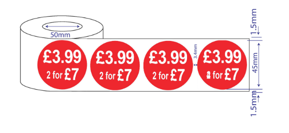 500 x 45mm Red Price Adhesive Stickers - Quantity Discount