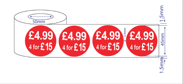 500 x 45mm Red Price Adhesive Stickers - Quantity Discount