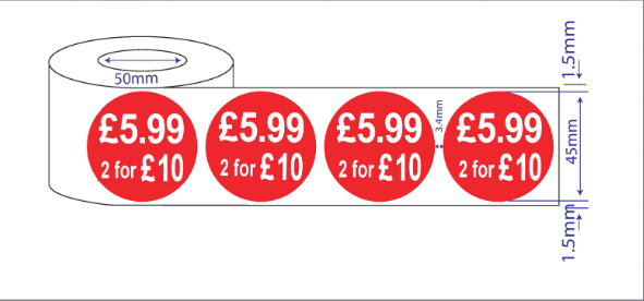 500 x 45mm Red Price Adhesive Stickers - Quantity Discount