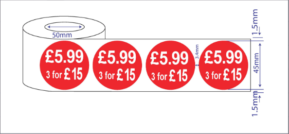 500 x 45mm Red Price Adhesive Stickers - Quantity Discount
