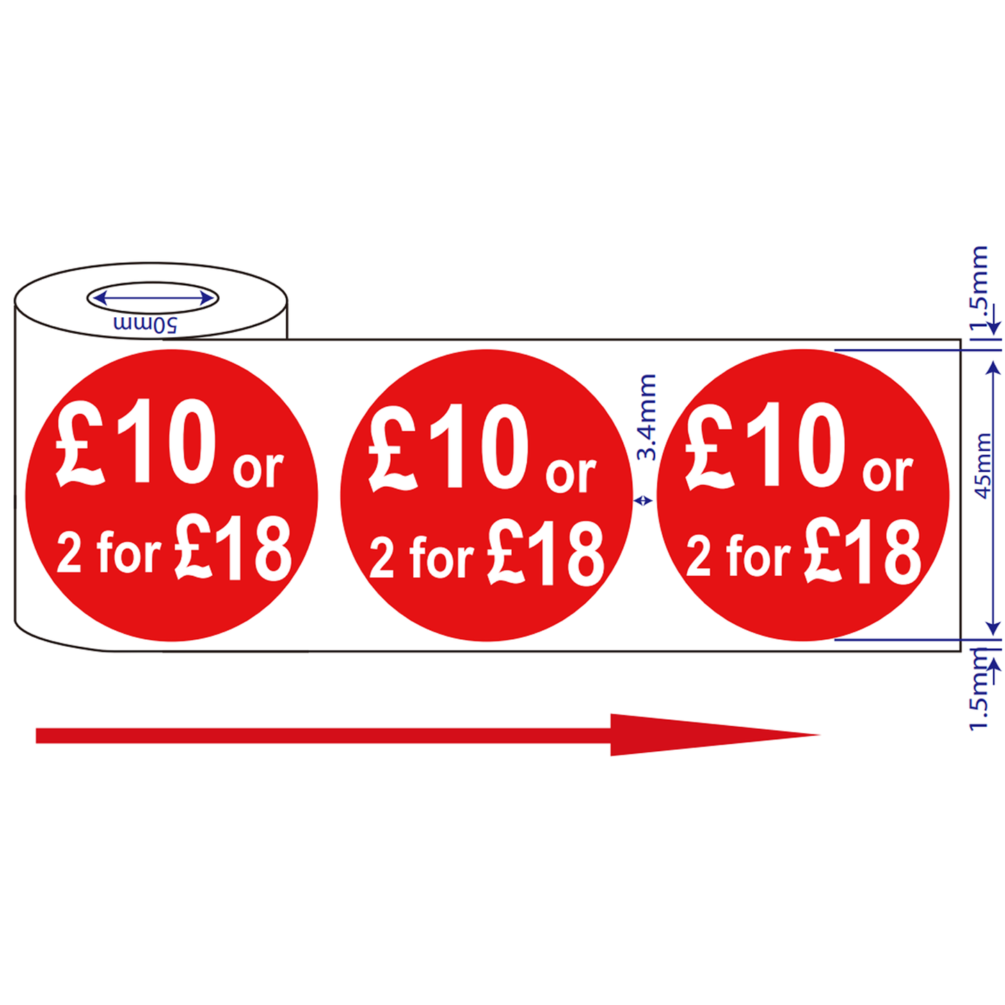 500x 45mm Red Price Adhesive Stickers - Quantity Discount