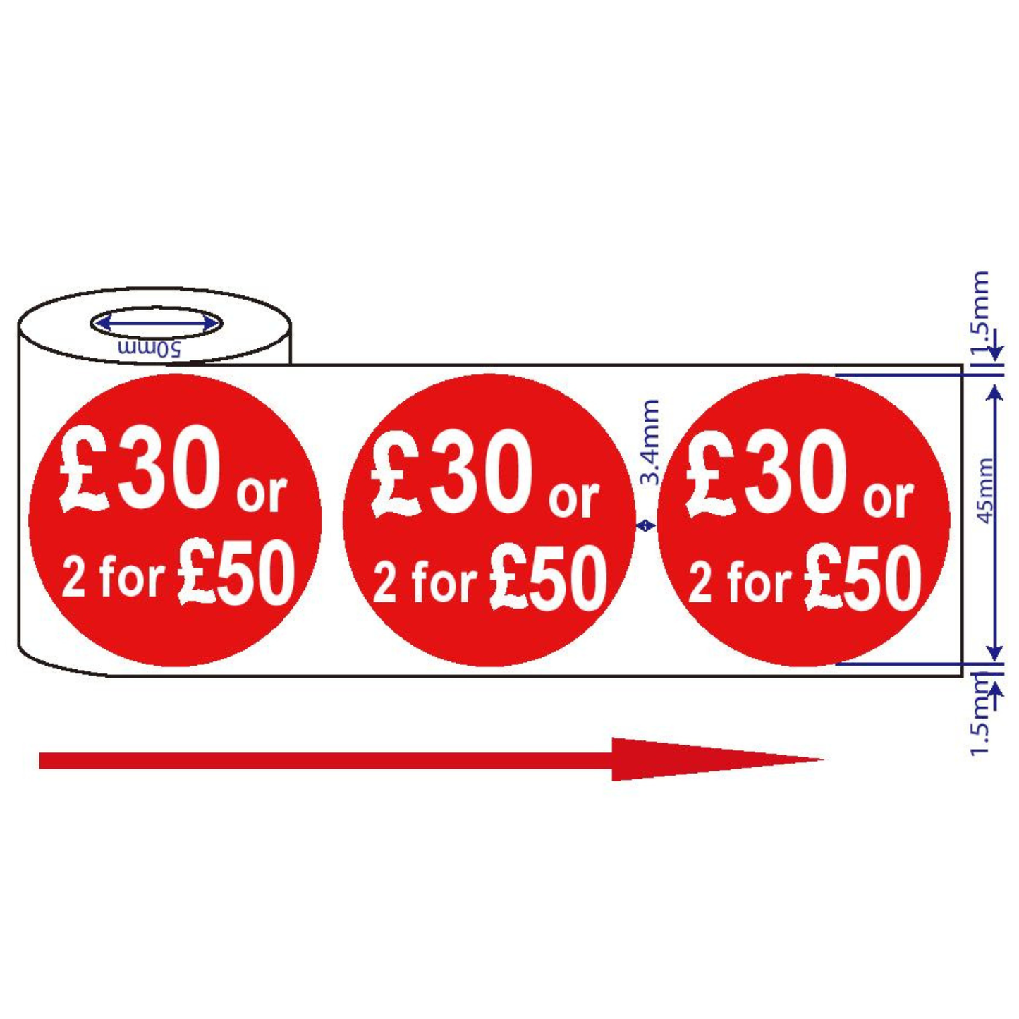 500x 45mm Red Price Adhesive Stickers - Quantity Discount