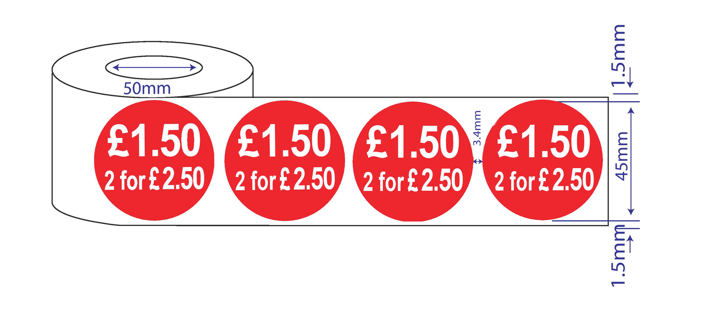 500 x45mm Red Price Adhesive Stickers - Quantity Discount
