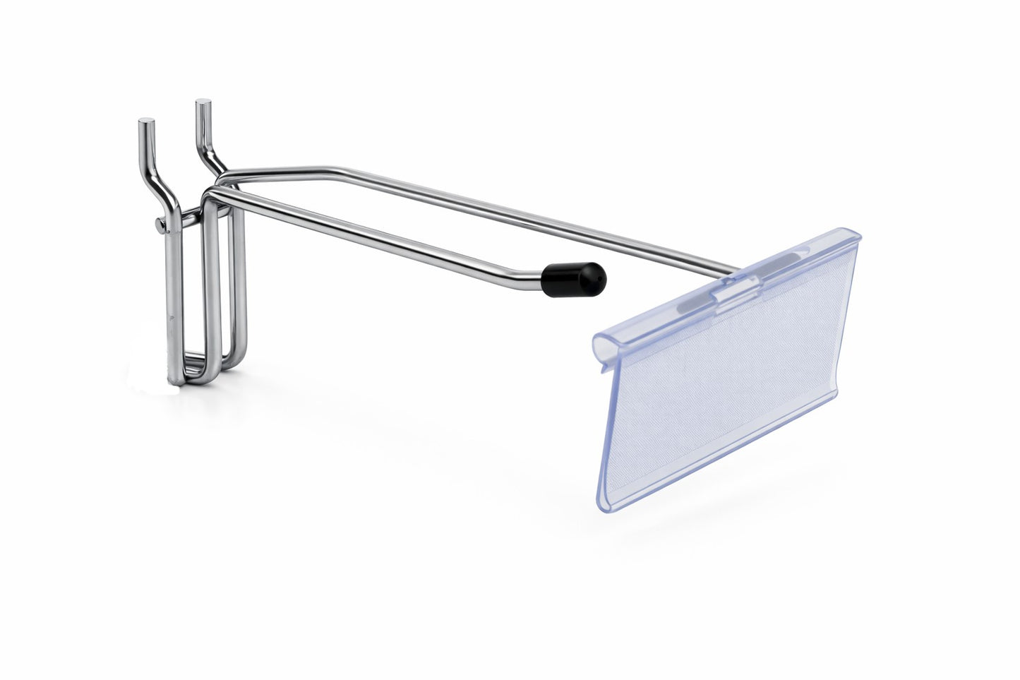 Heavy Duty Chrome Single Prong Pegboard Hook with Overhead Arm for Price Holder