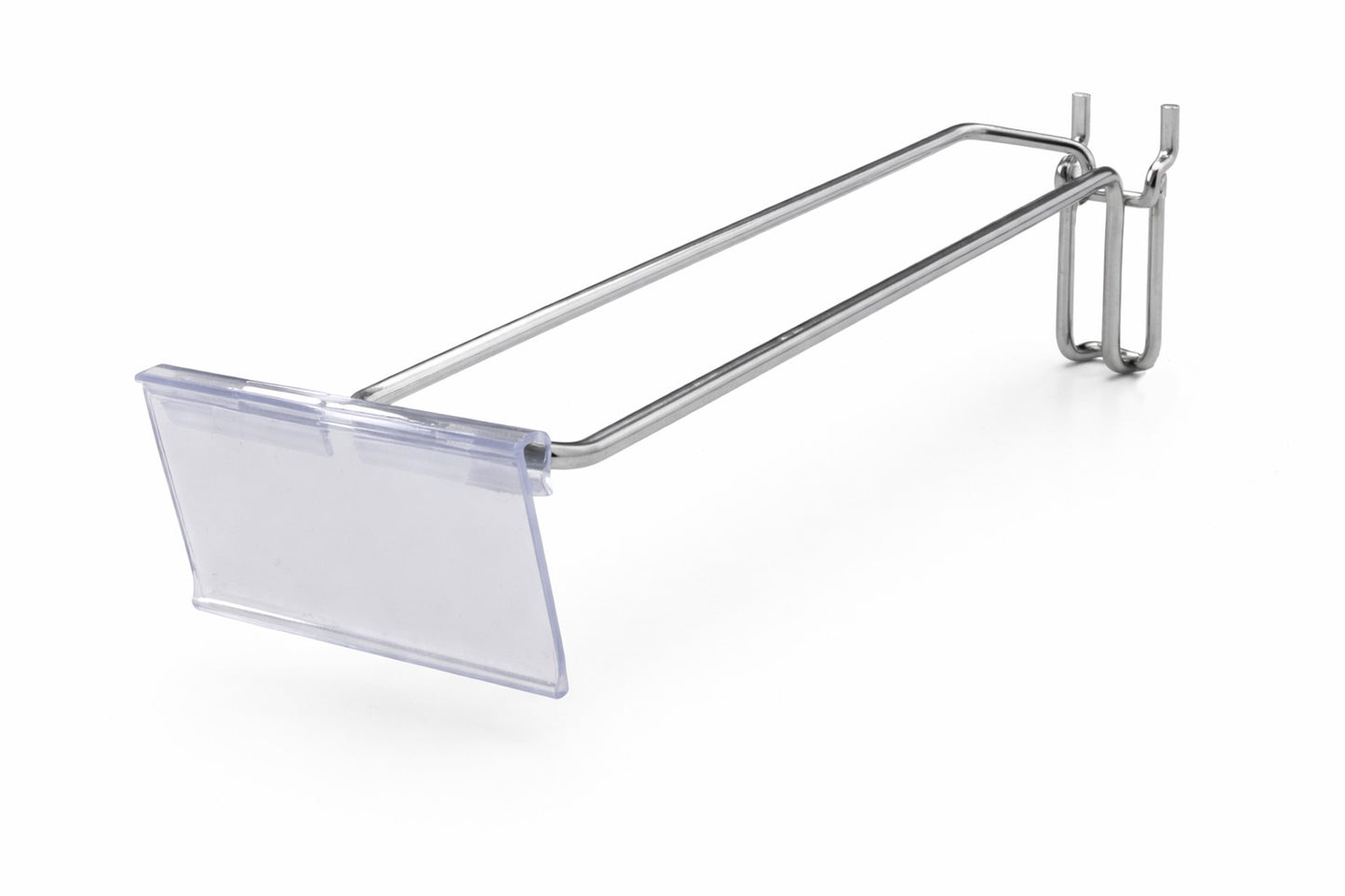 Heavy Duty Chrome Single Prong Pegboard Hook with Overhead Arm for Price Holder