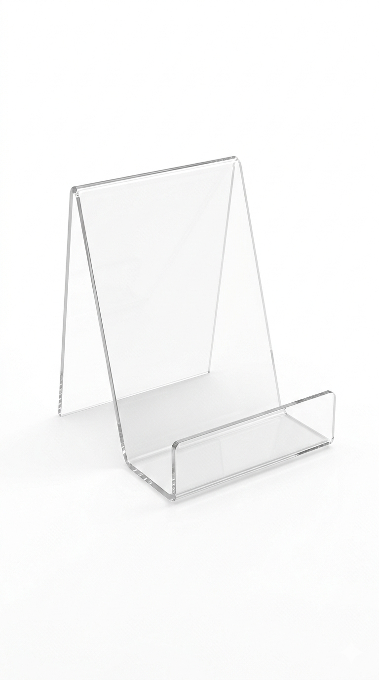 Clear Acrylic Book Display Stand / Easel with Lip – 75mm Wide – Brochure, Menu & Postcard Holder