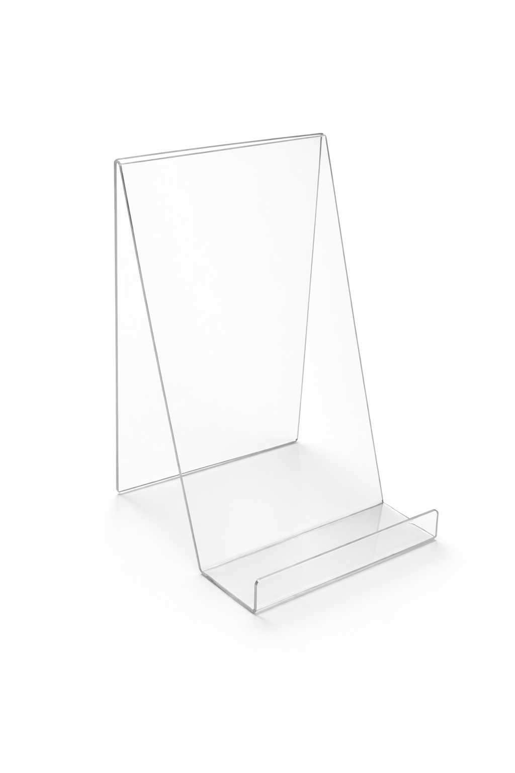 Clear Acrylic Book Display Stand / Easel with Lip – 75mm Wide – Brochure, Menu & Postcard Holder