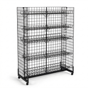 8ft H-Shape Grid Mesh Gondola Display Stand with Wheels – Double-Sided Retail Gridwall Merchandiser with Shelves