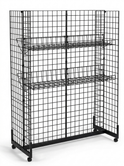 5ft H-Shape Grid Mesh Gondola Display Stand with Wheels – Double-Sided Retail Gridwall Merchandiser with Shelves
