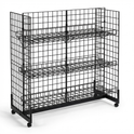 4ft H-Shape Grid Mesh Gondola Display Stand with Wheels – Double-Sided Retail Gridwall Merchandiser with Shelves