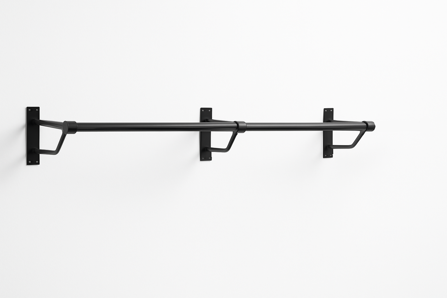 8ft Black Steel Clothes Rail – Heavy-Duty Wall Mounted Hanging Rail with 3 Brackets – Durable & Stylish for Home or Retail Use