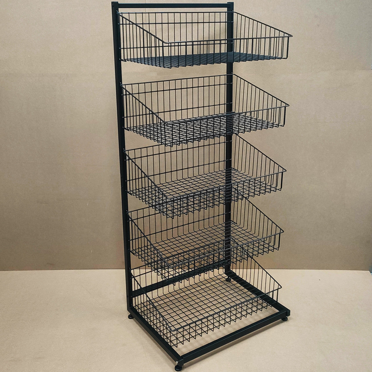 Black 5 x Tier Single Side Display Baskets-65cm
