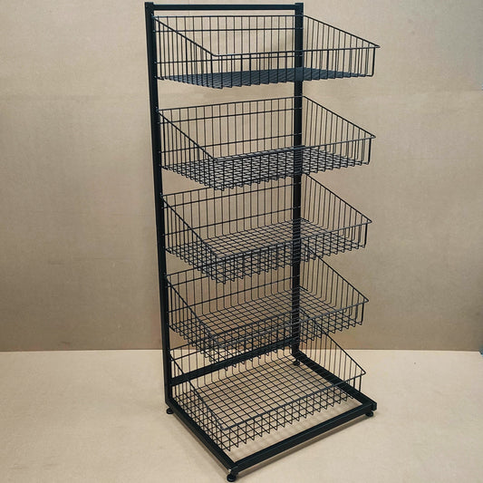 Black 5 x Tier Single Side Display Baskets-65cm