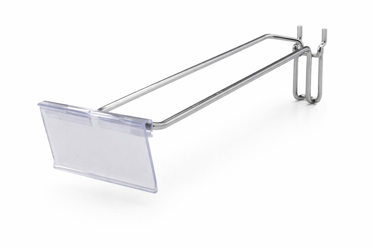 6 Inch Heavy Duty Chrome Single Prong Pegboard Hook with Overhead Arm for Price Holder