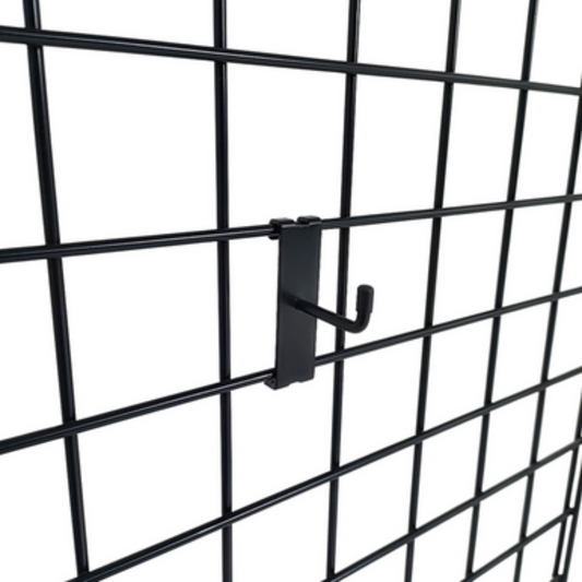 2" Black Grid Mesh Hooks Single Prong Shop Display