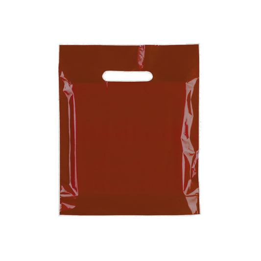 100x Plastic Plain Burgundy Carrier Bags