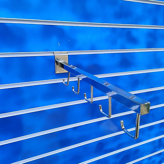 Slatwall Straight & Angled 5 Hook Display Arm Sloped Chrome Finish Retail Shop