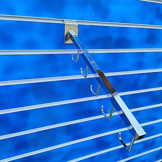 Slatwall Straight & Angled 5 Hook Display Arm Sloped Chrome Finish Retail Shop