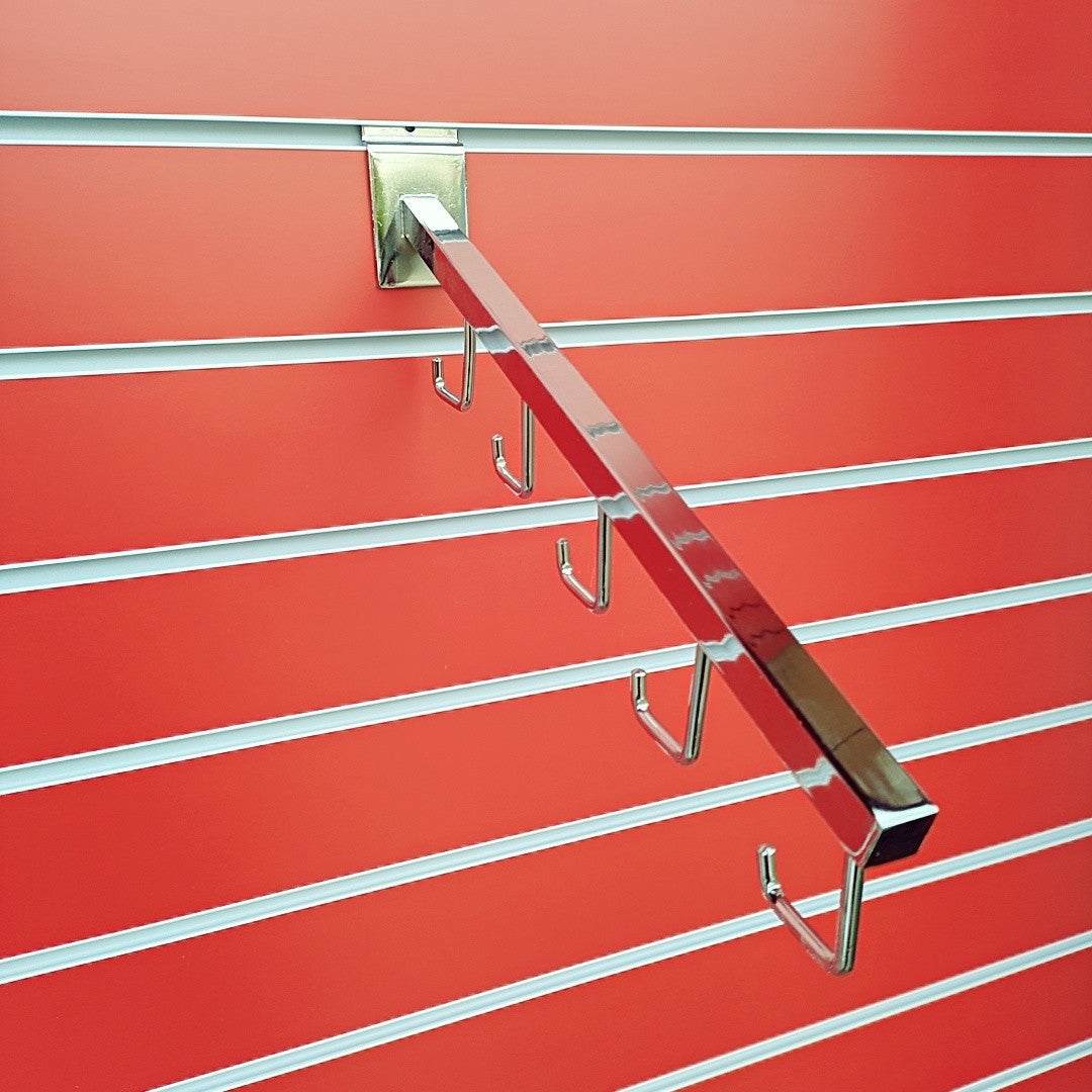 Slatwall Straight & Angled 5 Hook Display Arm Sloped Chrome Finish Retail Shop