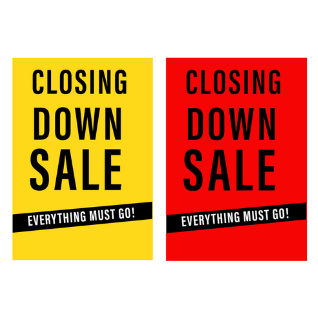 Closing Down Sale - Everything Must Go! For Window Display in Red or Yellow