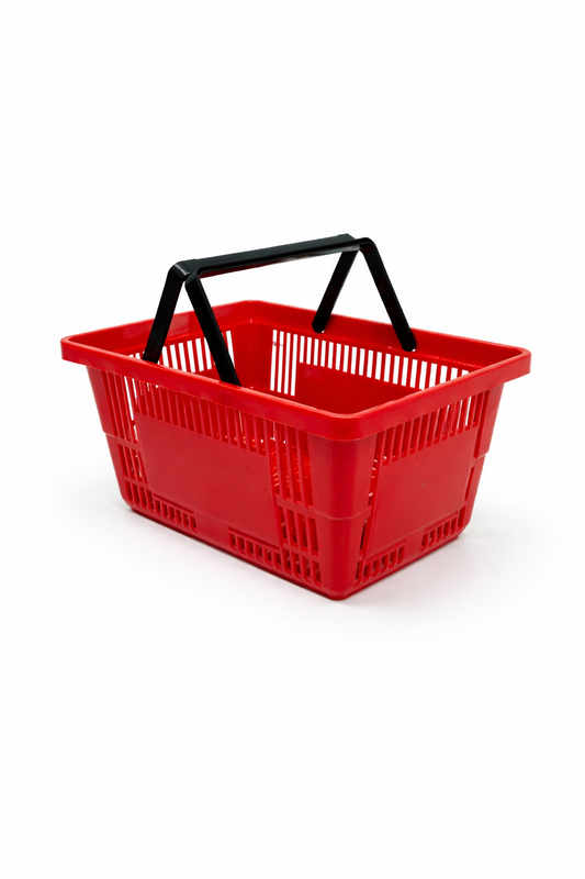 Plastic Shopping Basket with Handles – 28L Retail Carry Basket – Available in Multiple Colours