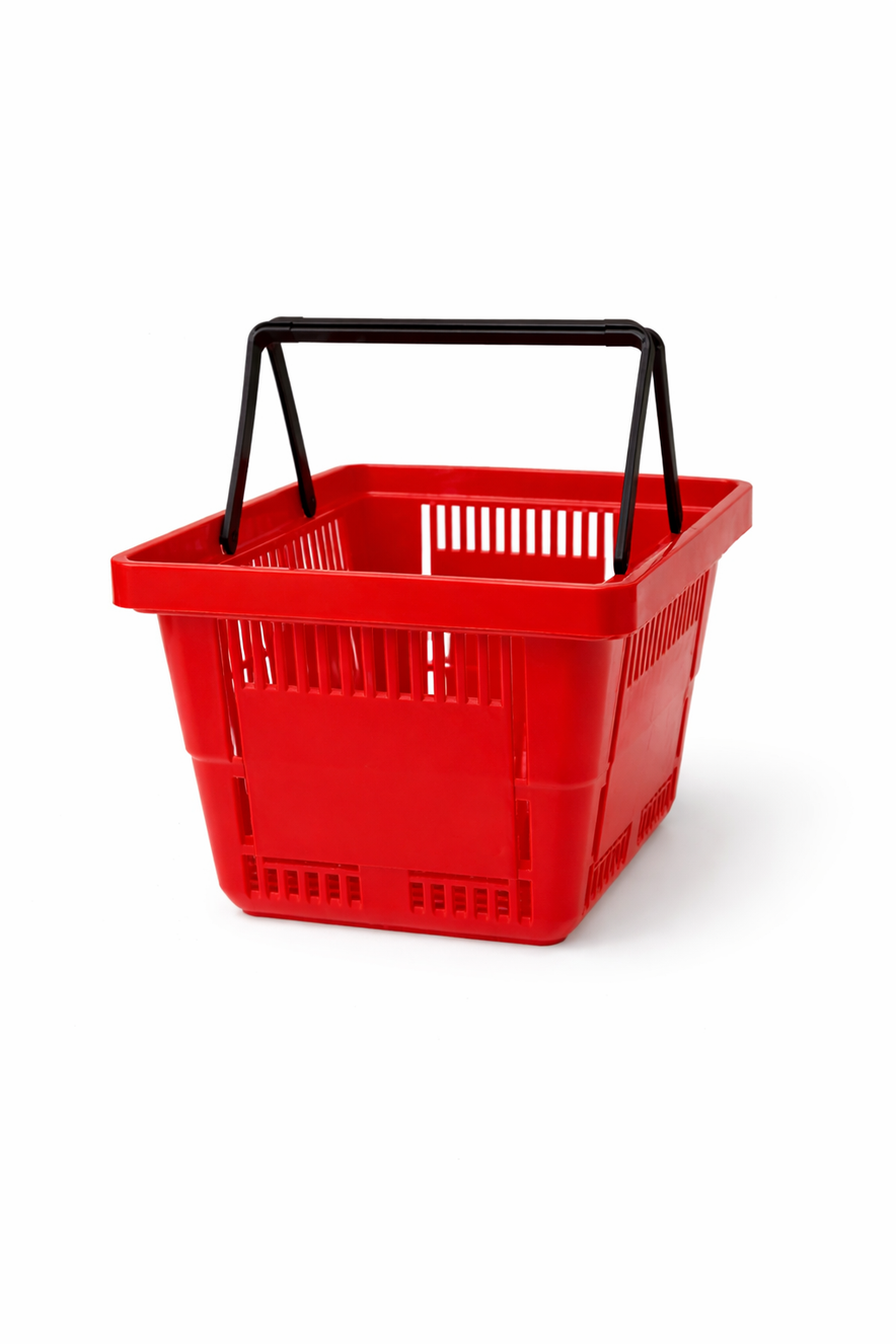 28L Plastic Shopping Basket with Handles – Durable Retail Carry Basket – Multiple Colours
