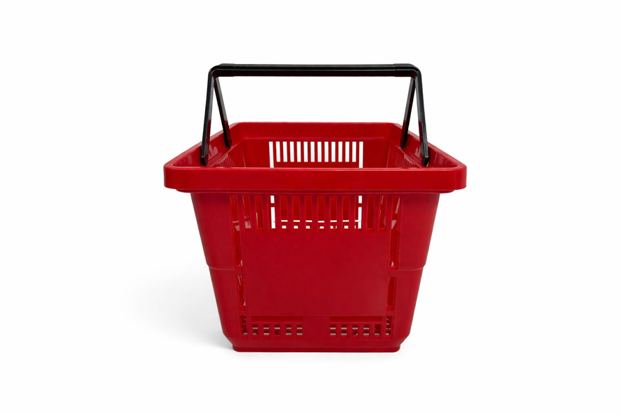 28L Plastic Shopping Basket with Handles – Durable Retail Carry Basket – Multiple Colours