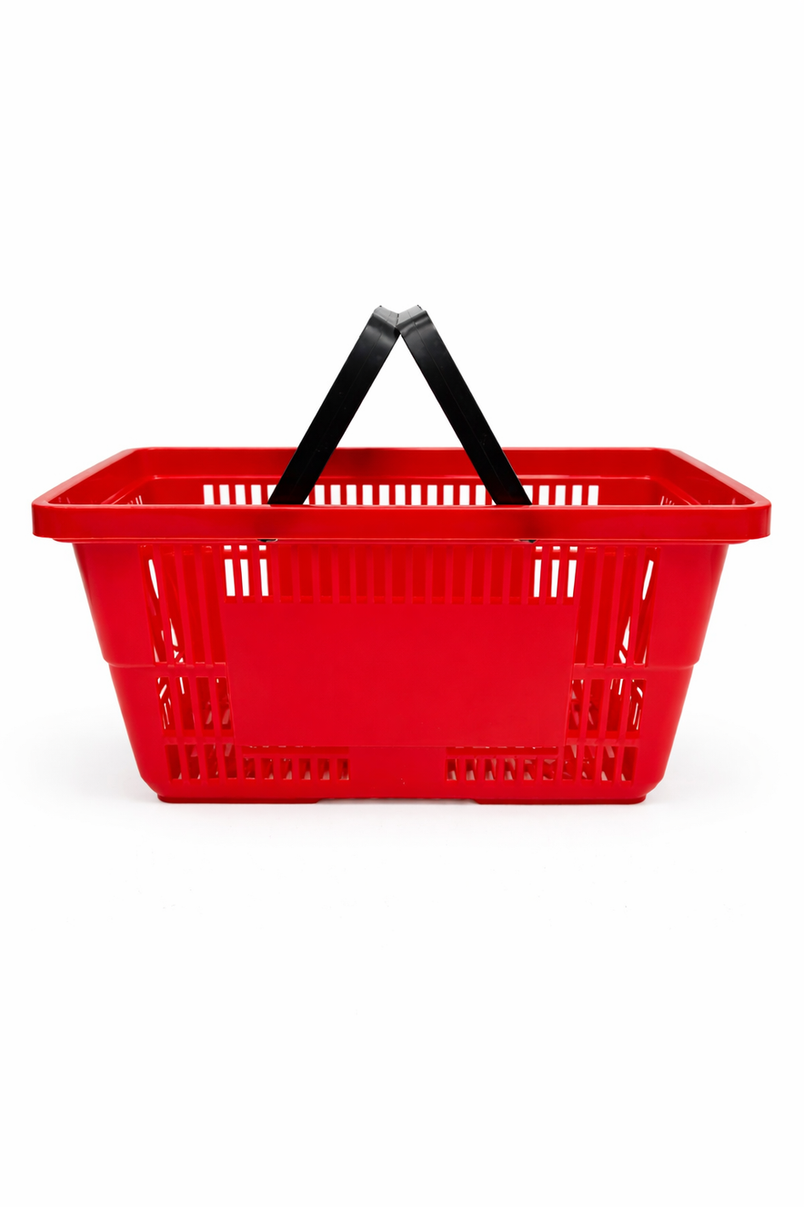 28L Plastic Shopping Basket with Handles – Durable Retail Carry Basket – Multiple Colours