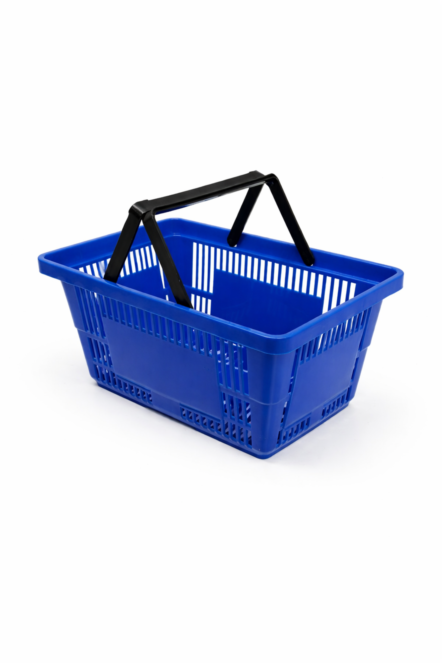 28L Plastic Shopping Basket with Handles – Durable Retail Carry Basket – Multiple Colours