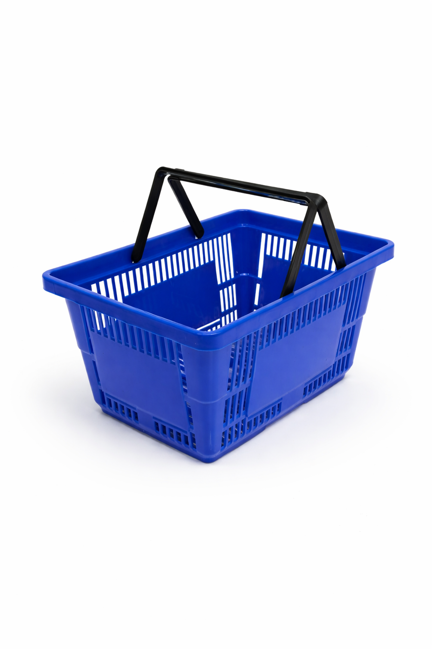 28L Plastic Shopping Basket with Handles – Durable Retail Carry Basket – Multiple Colours