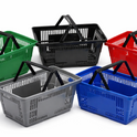 28 Litre Heavy Duty Retail Shopping Basket with Foldable Handles – Stackable HDPE Store Basket (5 Colours)