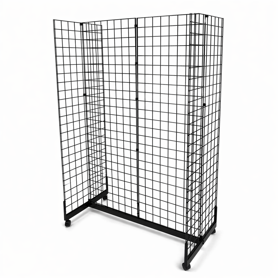 6ft Black Grid Mesh 'H' Stand Gondola Stand With 352x Euro Hooks