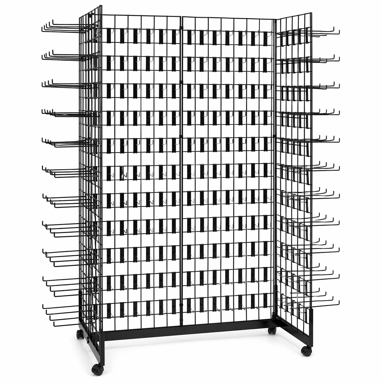 6ft Black Grid Mesh 'H' Stand Gondola Stand With 528x Single Hooks