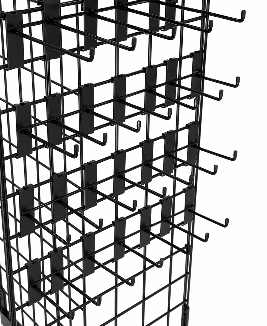 6ft Black Grid Mesh 'H' Stand Gondola Stand With 528x Single Hooks
