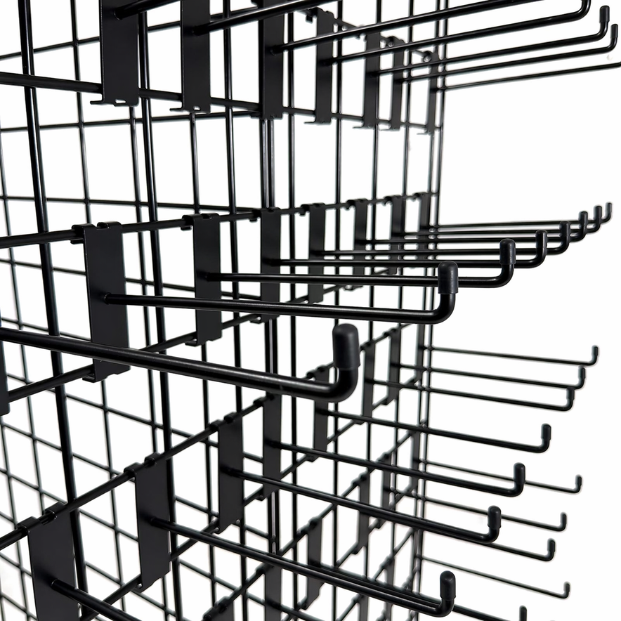 5ft Black Grid Mesh 'H' Stand Gondola Stand With 432x Single Hooks