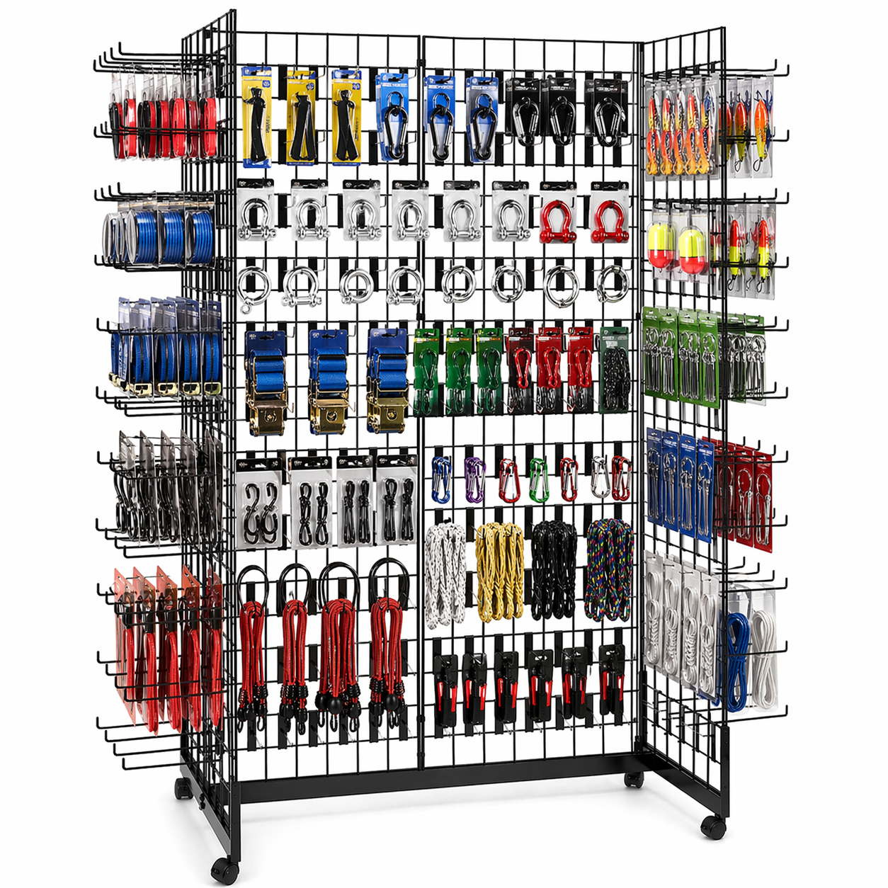 5ft Black Grid Mesh 'H' Stand Gondola Stand With 432x Single Hooks