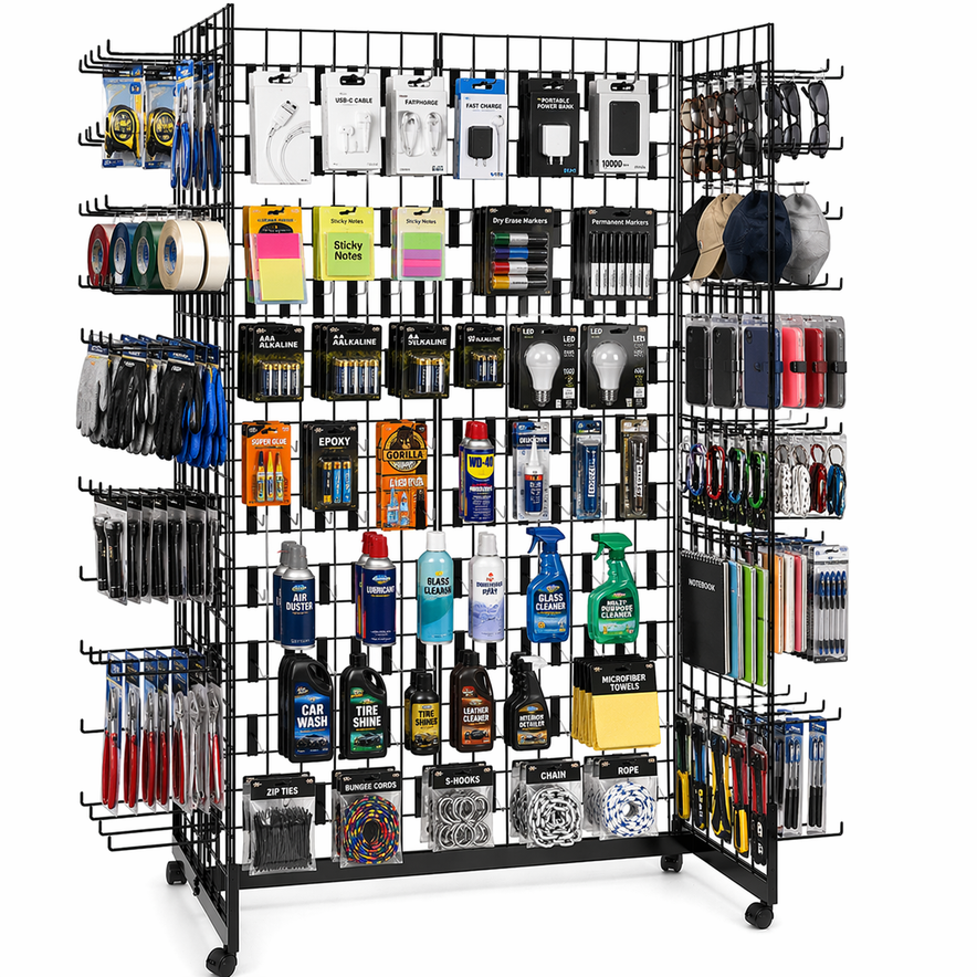 6ft Black Grid Mesh 'H' Stand Gondola Stand With 528x Single Hooks