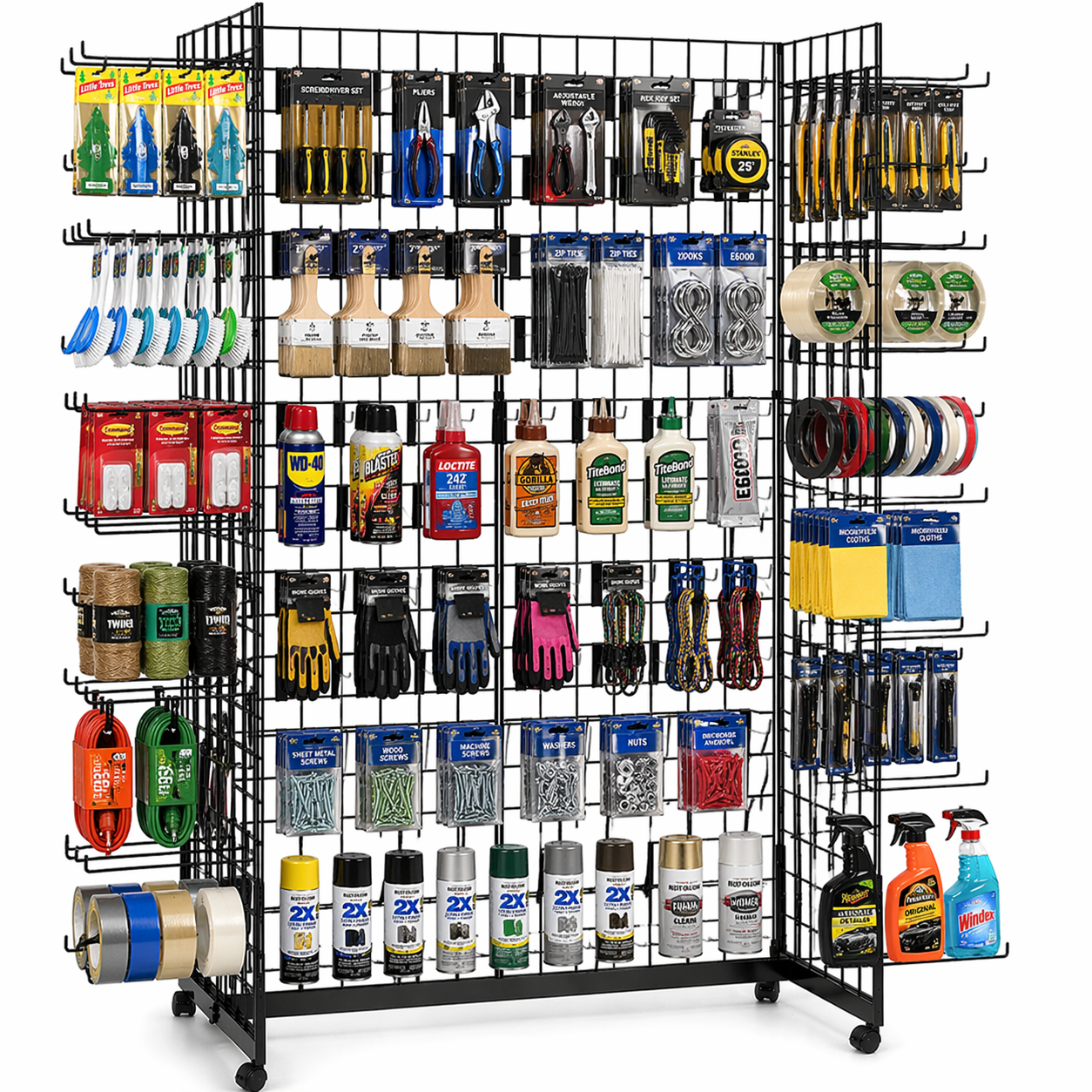 7ft Black Grid Mesh 'H' Stand Gondola Stand With 624x Single Hooks
